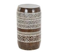 Table d'appoint ronde en bois sculpté coloris naturel, blanc - diamètre 29 x hauteur 50 cm --