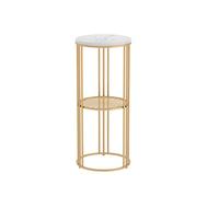 Table d'appoint ronde en marbre de 30 cm, table basse moderne à 2 niveaux, table d'appoint de rangement compacte, présentoir élégant pour plantes, balcon, magasin de fleurs, hôtel, finition dorée