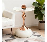 Table d'appoint ronde en métal 38 cm blanc, petite table d'appoint, table basse, pieds dorés, économie d'espace, convient pour chambre à coucher, salon, petite table de salon pour canapé (Blanc)