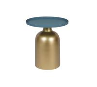 Table d'appoint design ronde en métal doré et plateau bleu pétrole mat RAMSES