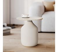 Table d'appoint ronde en travertin et métal greige d45 cm - louison