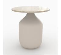 Table d'appoint ronde en travertin et métal greige D45 cm - Louison - Rendez-Vous Déco