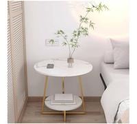 Table d'appoint ronde moderne à 2 niveaux en bois avec étagère de rangement et cadre en métal pour salon et chambre à coucher, table d'appoint blanche élégante pour décoration d'intérieur