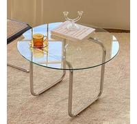 Table d'appoint ronde moderne en verre pour salon, table de chevet élégante avec cadre en métal pour chambre à coucher et bureau à domicile, table d'appoint de 70 x 50 cm - Meuble polyvalent et