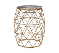 Table d'Appoint Ronde Moderne pour Salon Plateau Effet Marbre Base Dorée Ha
