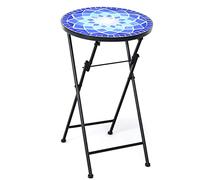 Table d'appoint ronde pliante en mosaïque de 36 cm : motif fleur bleue, dessus en carreaux de céramique, tapis antidérapant - parfait pour une utilisation en intérieur et en extérieur pour poursuivre