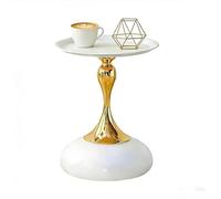 Table d'appoint ronde, support pour plantes incurvé moderne, petite table d'appoint à rainures avec base en métal brillant, petite table de chevet d'appoint, pour salon, chambre à coucher(White)