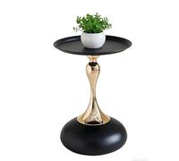 Table d'appoint ronde, support pour plantes incurvé moderne, petite table d'appoint à rainures avec base en métal brillant, petite table de chevet d'appoint, pour salon, chambre à coucher(Black)