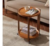 Table d'appoint ronde, table d'appoint vintage à deux couches, table d'appoint en bois pour salon et chambre à coucher, table de collation mobile étroite pour petits espaces