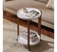 Table d'appoint ronde, table d'appoint vintage à deux couches, table d'appoint en bois pour salon et chambre à coucher, table de collation mobile étroite pour petits espaces