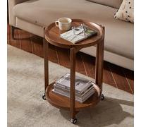 Table d'appoint ronde, table d'appoint vintage à deux couches, table d'appoint en bois pour salon et chambre à coucher, table de collation mobile étroite pour petits espaces