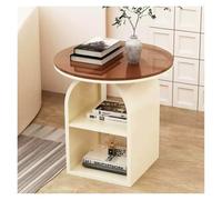 Table D'appoint Ronde, Table De Chevet En Fer Forgé Avec Plateau En Verre Trempé Table Basse D'appoint Moderne À Deux Niveaux De Rangement Pour Salon Et Chambre À Coucher(Beige)
