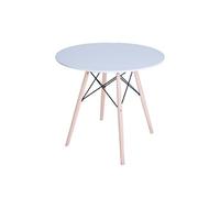 Table d'appoint ronde table de salle à manger blanche avec pieds en bois naturel coloris Blanc - Diamètre 60 x Hauteur 70 cm- -