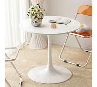 Table d'appoint Ronde, Table Tulipe Moderne du Milieu du siècle avec Plateau épais et piédestal en métal Robuste, Table Moderne et Tendance pour Petits espaces, Salon, café,Blanc