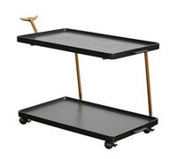 Table d'appoint roulante à 2 étages en forme de C avec poignée - Table basse mobile sur roulettes pour salon et chambre à coucher - Chariot de rangement élégant en bois noir