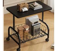 Table d'appoint roulante avec roulettes, table basse mobile à 2 niveaux pour salon et chambre à coucher, montage facile, design rustique pour ordinateur portable et collations