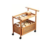 Table D'appoint Roulante en Bambou Style Chinois, Chariot de Rangement Rotin 2 Niveaux avec Roues Verrouillables 360°, Capacité de Charge 60 kg pour Salon et Chambre à Coucher(Natural,55cm/21.7in)