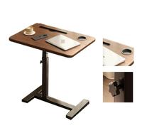 Table d'appoint roulante en forme de C à hauteur réglable pour petits espaces, table de chevet avec fente de rangement en noyer et finition noire, parfaite pour une utilisation sur le canapé et le lit