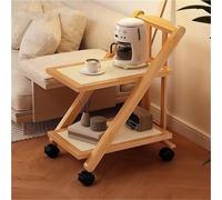 Table d'appoint roulante pliable en plastique et rotin, avec 2 couches de rangement, petite Table d'extrémité, chariot de rangement for la cuisine et le salon(Natural)