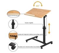 Table d'appoint roulante pour Ordinateur Willonin® Support laptop netbook avec 4 roulette Hauteur réglable et surface rotatif 360°