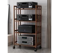 Table d'appoint roulante réglable en hauteur avec étagère tournante - Chariot de rangement multifonction pour TV, audio, bureau et étude - Conteneur en bois (50 x 38 x 53 cm)