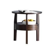 Table d'appoint rustique rétro en bois à 2 niveaux, avec tiroir caché, Table basse ronde et Table d'appoint for le salon(Large)