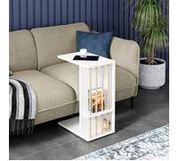 en.casa Table D'Appoint Ordinateur Portable Bout De Canapé Avec 4 Roulettes - Table Basse Chevet Panneau De Particules Bois Plastique 44 x 29 x 65 cm Blanc