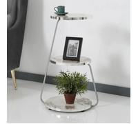[en.casa] Table d'Appoint Design Bout de Canapé à 3 Niveaux de Rangement Panneau de Particules Métal 74 x 46 x 37 cm Marbre Blanc Argenté
