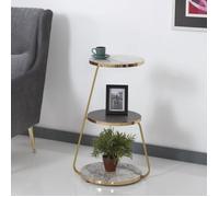 [en.casa] Table d'Appoint Design Bout de Canapé à 3 Niveaux de Rangement Panneau de Particules Métal 74 x 46 x 37 cm Marbre Blanc Noir Doré