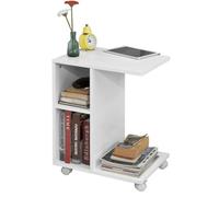 Table d'Appoint SoBuy C-Fonctionnelle avec 2 Étagères de Rangement, Support pour Tablette et Roulettes, Blanc, 50x40x55 cm
