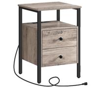 Table d'appoint, station de recharge, 2 tiroirs, Greige, 40x40x61cm