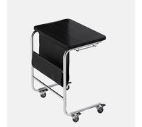 Table D'appoint Style Industriel Roulante Poche Latérale en PU, Cadre Métallique, Étagère sous Plateau, Table De Chevet pour Salon Bureau Chambre, 2 roulettes Freinées(Black)