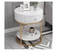 Table d'appoint, table d'appoint ronde, table d'appoint avec tiroir et étagère de rangement, table de chevet moderne pour chambre à coucher, salon, canapé, couloir, table basse à assembler facile