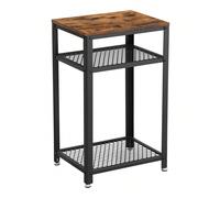 Table D'appoint, Table De Chevet, Bout De Canapé, Table Pour Téléphone, Avec 2 Étagères En Treillis, Cadre En Acier, Marron Rustique Et Noir Marron