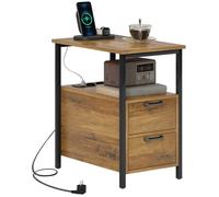Table d'appoint - table de chevet - HOMCOM - 2 prises, port USB, type C - 2 tiroirs et étagère - cadre en métal - bois naturel