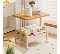 Table D'appoint Table de Chevet Table Basse Roulante Portable,2 Niveaux de Rangement,Panier Amovible,Cadre Acier Robuste pour Salon Chambre Bureau B,42.5 * 30 * 52cm