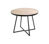 Table d'appoint, Table de salon ronde en bois chêne et métal noir - diamètre 60 x hauteur 48 cm