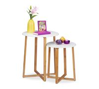 Relaxdays Table d’appoint Ronde, gigognes, Jeu de 2, 48,5 et 60,5 cm de Hauteur, Design Moderne, Table de Salon, Nature.