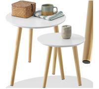 TABLE D'APPOINT - TECTAKE - 2er set table d'appoint SKALAND avec pieds en bois de style scandinave antidérapant - Blanc