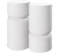 Table d'appoint - TECTAKE - Lot de 2 tables d'appoint AMINE au design arrondi blanc aspect pierre, Ø 28 x 54,5 cm - Blanc