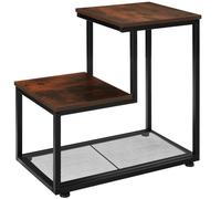 TABLE D'APPOINT - TECTAKE - Table d'appoint HALIFAX avec 2 Plateaux et 1 étagère grillagée en Bois et Acier - Bois Foncé