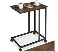 TABLE D'APPOINT - TECTAKE - Table d'appoint LUTON en forme de C pour s'adapter à votre canapé en Bois et Acier - Bois Foncé