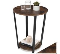 TABLE D'APPOINT - TECTAKE - Table d'appoint SWINDON Rond avec une grande et petite étagère en Bois et Acier - Bois Foncé