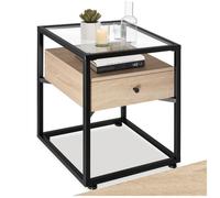 Table d'appoint - TECTAKE - Table de chevet PRESTON avec plaque en verre et tiroir, en bois et acier 43 x 45 x 54,5 cm - Bois clair