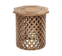 Table d'Appoint Teinte Sombre Dorée en Bois de Manguier Ronde à Base Ajourée Kha