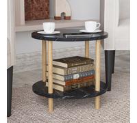Table d'appoint 'Ves' avec plateau inférieur 49 x Ø42 cm aspect marbre, noir
