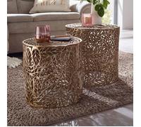 Table d'appoint WOHNLING Lot de 2 en Métal Moderne Or