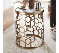 Table d'appoint ronde 46x46x55 cm en marbre blanc et aluminium doré