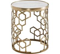 Table d'appoint WOHNLING Véritable marbre blanc 46x46x55 cm Table d'appoint métal doré, Petite table basse ronde, Table de salon Canapé Moderne, Table basse haute