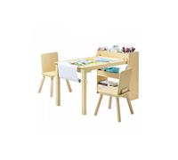 Table d'Art pour Enfants avec 2 Chaises, Bureau d'Activité avec Étagères de Rangement 3 Niveaux, Kit en Bois pour Tout-petits